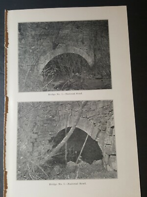 #ad 1906 photo plate ◇ old stone arch bridge National Road US HWY 40 Pennsylvania $9.95