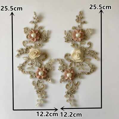 #ad 1Pair DIY 3D Flower Applique Lace Embroidery Bead Clothes Accessory Sew On Decor $13.99