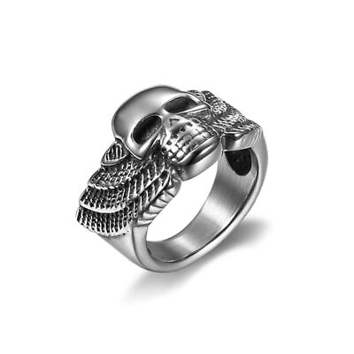 #ad Womens Personalized signet devil silver puzzle skull wings ring Stainless Steel AU $14.99