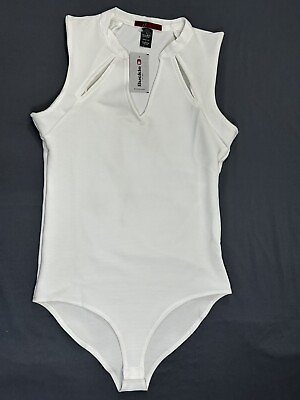 #ad BKE Red Womens Large White Sleeveless Body Suit Cut Outs Ribbed New with Tags $11.12