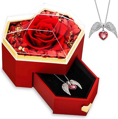#ad Mothers Day Gifts for Mom Preserved Real Rose with Angel Wings Heart Necklace $21.80