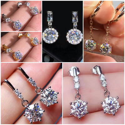 #ad Round Cubic Zircon Women Charm Jewelry 925 Silver FilledGold Party Drop Earring $2.19