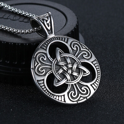 #ad Celtic Knot Pendant Viking Norse Rune Necklace For Men Unisex Silver Chain 24quot; $11.99
