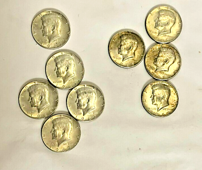 #ad Lot Of 9 Circulated Kennedy Half Dollars 1965 67 40% Silver All Good 5 Excellent $45.00