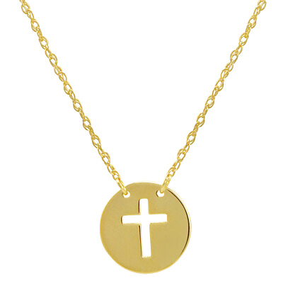 #ad Amanda Rose 14k Yellow Gold Cross Disc Necklace $155.95