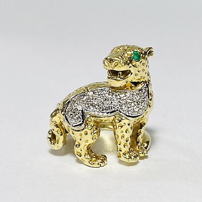 #ad Rare Maurice Katz 14K Gold Leopard Emerald 0.28ctw Diamond Size 5.75 Ring 12.9g $2450.00
