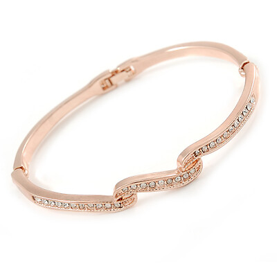 #ad Delicate Clear Crystal Triple Leaf Bangle Bracelet In Rose Gold Tone Metal GBP 22.50