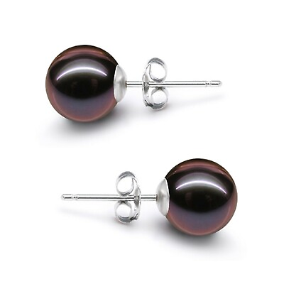#ad 7 9mm AAA Japanese Eggplant Pearl Earrings Stud Pearl Earrings 925 Silver Posts $124.99