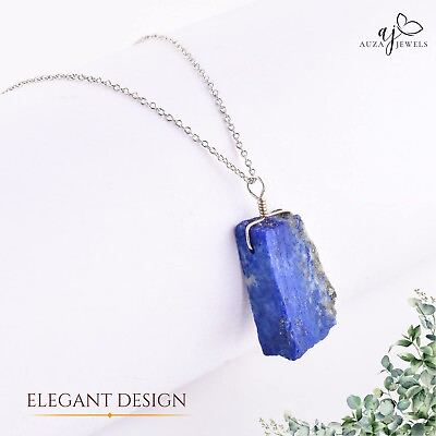#ad Raw Lapis Lazuli 925 Sterling Silver Necklace Pendant Chain $34.00