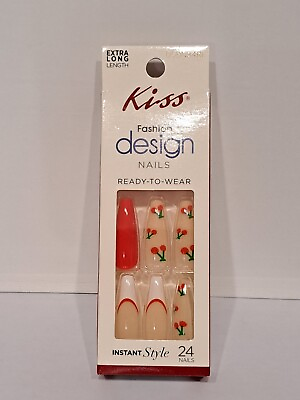 #ad Kiss Fashion Design Acrylic Red Cherry Sculpted Nails. Extra Long 24 Count $9.00