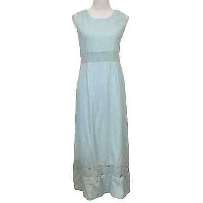 #ad Country Wear Casuals Vintage Maxi Dress Light Blue Linen Rayon Silk Sleeveless M $18.89
