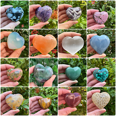 #ad Large Gemstone Heart Polished Crystal Gemstone Puffy Hearts Pick a Gem Type $13.85