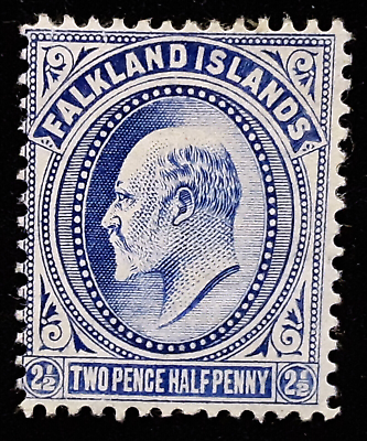 #ad Falkland Islands Stamp 1904 07 2 1 2d King Edward VII Scott # 25 SG46 MINT OG H $14.99