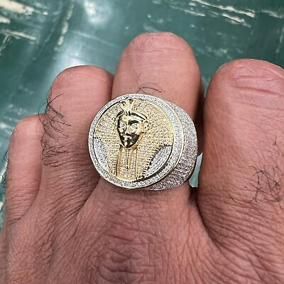 #ad 10k Yellow Gold Real Diamond Pharaoh Egyptian King Ring 0.90 CT 10.51 Grams $1912.85