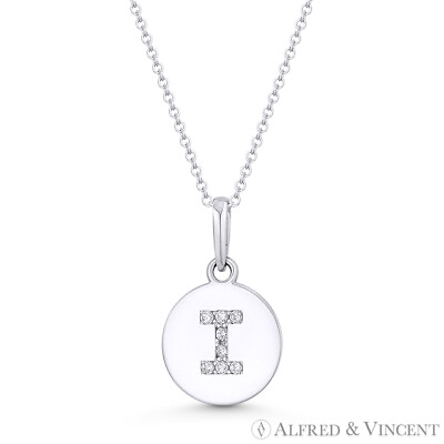 #ad Initial Letter quot;Iquot; CZ Crystal 14k White Gold 15x9mm Round Disc Necklace Pendant $260.99