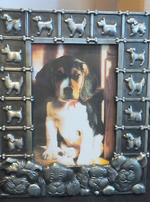 #ad Photo Frame Dog Metal Silver Toned 3D Border Vertical Picture $9.99