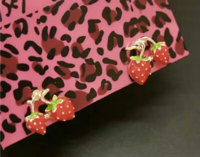 #ad Betsey Johnson Cute Red Enamel Crystal Strawberry Earrings NWT $12.99