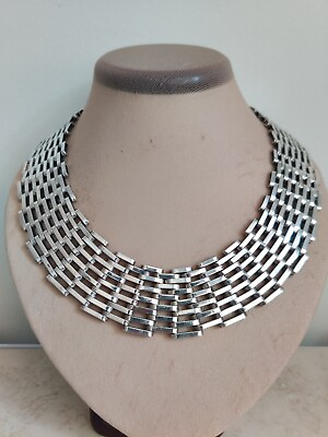 #ad Massive Sterling Silver Collar Necklace Open Weave Taxco Modernist Cleopatra VTG C $749.00