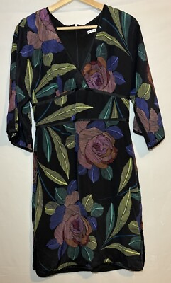 #ad Trina Turk Floral Dress Women Size 8 Black 100% Silk All Over Print USA Made $29.97