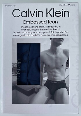 #ad Calvin Klein Embossed Icon Band Microfiber Hip Brief Blue Underwear NB3311 410 $16.99