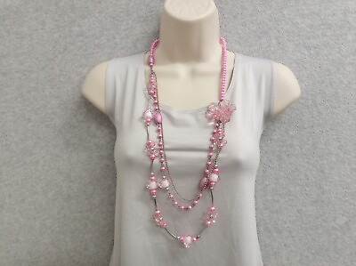 #ad Womens Silver Pink Necklace 30 in Long Statement Runway Everyday Wear $16.99