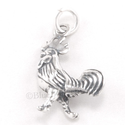 #ad ROOSTER Charm Chicken Bird Farm Animal bracelet charm STERLING SILVER 925 3D $17.99