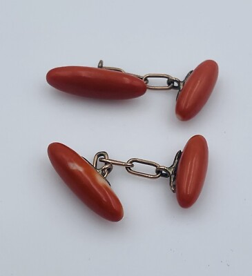 #ad Antique Red Coral amp; Yellow Gold Cufflinks $650.00