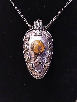 #ad Antique Yemeni Silver amp; Gemstones Perfume Scent Bottle Necklace $199.00