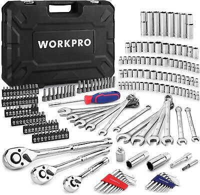 #ad WORKPRO Mechanic Tool Set 192 Piece Socket Wrench Set with Storage Case One Size $86.99