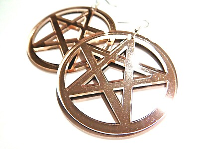 #ad BLUSH PINK MIRROR PENTAGRAM EARRINGS large pentacle wiccan occult goth witch U1 $9.99