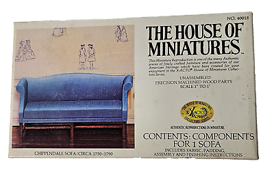#ad Vintage The House of Miniatures # 40015 Blue Sofa Couch Wood Parts and Fabric $8.99