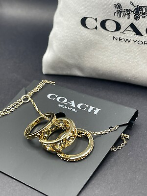#ad Coach Triple Ring Signature Necklace in Gold Giftable New Full Packaging $39.99