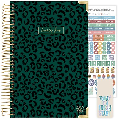 #ad bloom daily planners 2024 Hard Cover Planner 5.5quot; x 8.25quot; Leopard Emerald $9.95