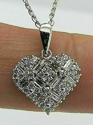 #ad 2Ct Round Baguette Cut Lab Created Diamond Cluster Pendant 14K White Gold Finish $88.80