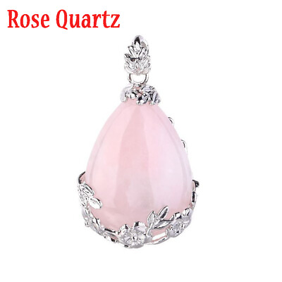 #ad Natural Stone Bead Crystal Quartz Drop Pendant Hollow Flower Healing Amulet $2.89