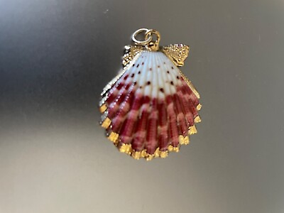 #ad Beautiful bright red white sea shell pendant with gold trim approx. 1.25 x 1quot; $6.00