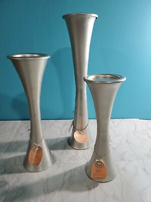 #ad Handcrafted Zimlay Contemporary Aluminum Tapered Silver Set Of 3 Candle Holders $28.88