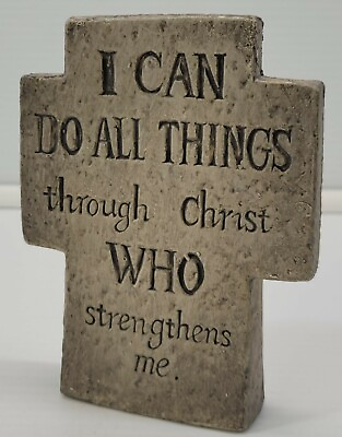 #ad Decorative Tabletop Ceramic Cross Christ Strengthens Me Quote $9.99