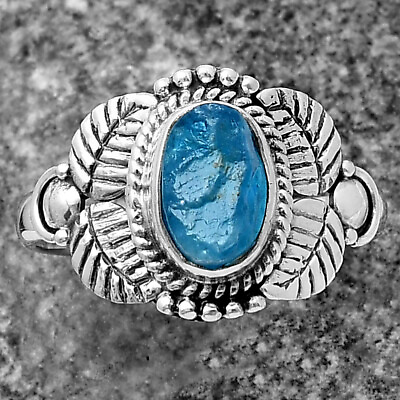 #ad Natural Neon Blue Apatite Rough 925 Sterling Silver Ring s.8.5 Jewelry R 1387 $11.99