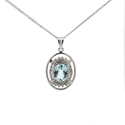 #ad Large Aquamarine 2.70CT Genuine Diamonds Pendant SOLID 14k White Gold Necklace $995.00