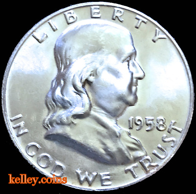 #ad 1958 D 50C Franklin Silver Half Dollar BU $27.90