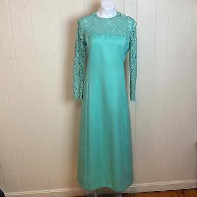 #ad Vintage 70s Floral Lace Elegant Disco Party Gown Medium Handmade Unique OOAK $49.99