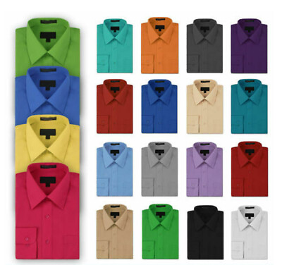 #ad Men#x27;s Button Up Formal Dress Shirt Long Sleeve Solid Color Regular Fit $24.14