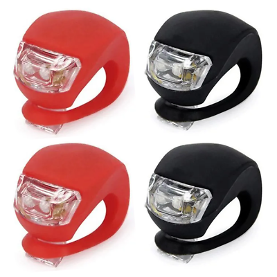 #ad 4 Pcs Silicone Bicycle Bike Safety LED Head Front amp; Rear Tail Light Set in USA $6.49