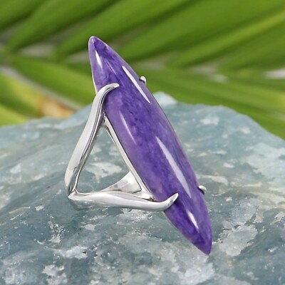 #ad Natural Marquise Shaped Silver Siberian Charoite Ring Handmade Gift Jewelry $53.99
