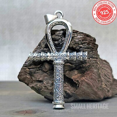 #ad 925 Sterling Silver Key Of Life Ankh Necklace Ancient Egyptian Pendant Amulet $101.57