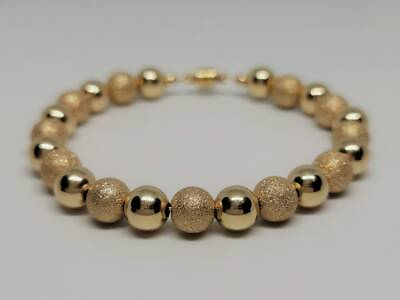 #ad 14K Real Yellow Gold Stardust Smooth 7mm Beaded Round Luxury Magnet Bracelet $203.54
