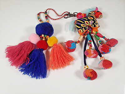 #ad Elephant Fabric Key Chain Bag Charm Multi Color Handmade $14.69