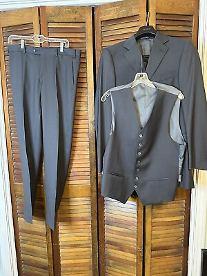 #ad Pal Zileri Cerimonia Italy 3 Piece Suit Wool EU48 US38”x31.5” Luxury Gray Drop 8 $59.99