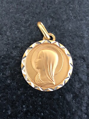 #ad Vintage 18k Yellow GOLD Virgin Mary Holy Mother Madonna Pendant $229.00
